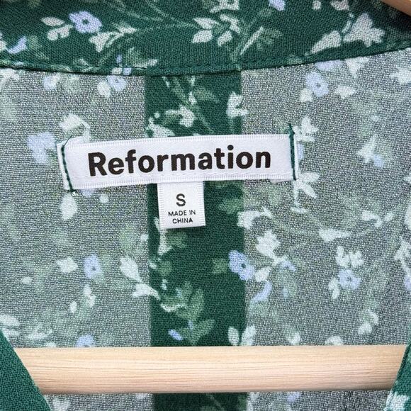 Reformation Green Button Ditsy Floral Long Sleeve Sheer S Top Preppy MSRP $148 - Picture 5 of 8